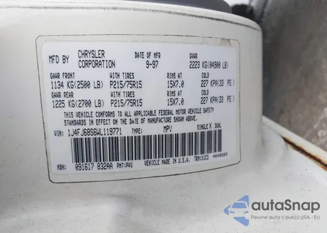 1998 Jeep Cherokee Classic/Limited/Sport z USA, uszkodzony, nr VIN 1J4FJ68S6WL119771